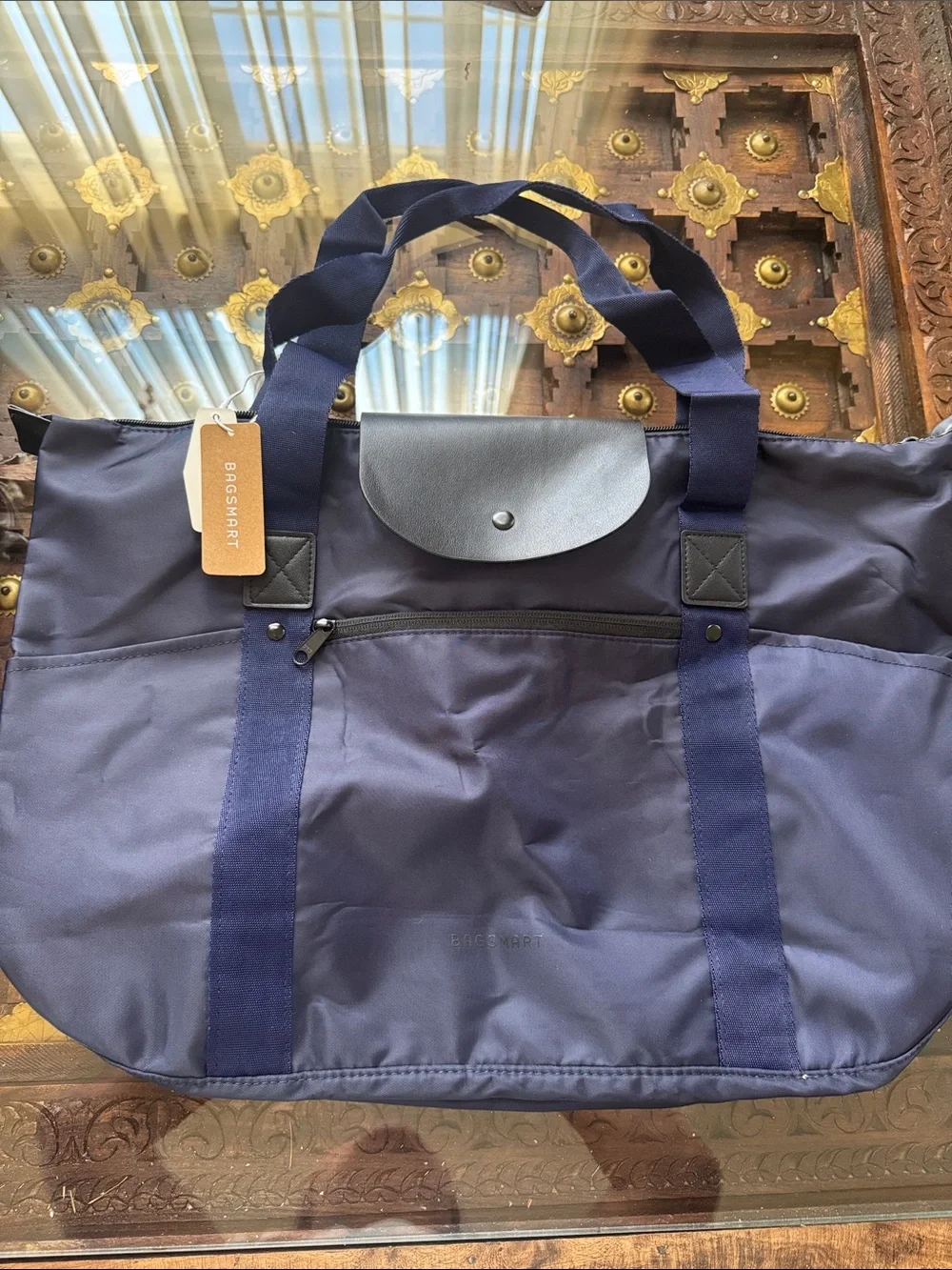 BRIC'S Navy Men's Duffel Tote Bag with Top Flap